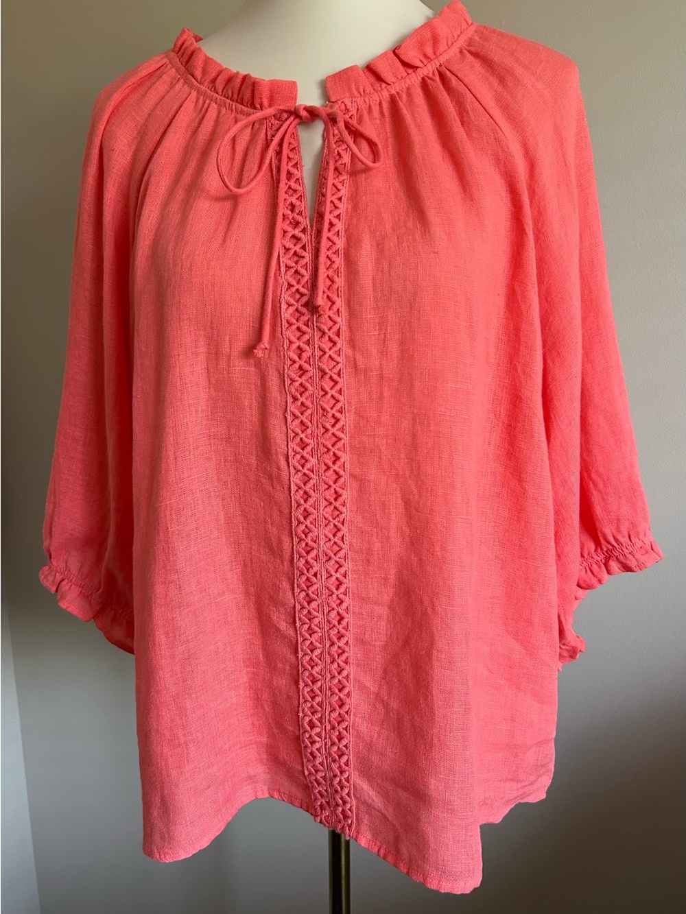 NWOT- 100% Linen Coral Tunic-Style Pop-Over Blouse by Cream of Denmark